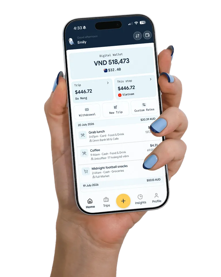 Budgeee app on a phone held in hand