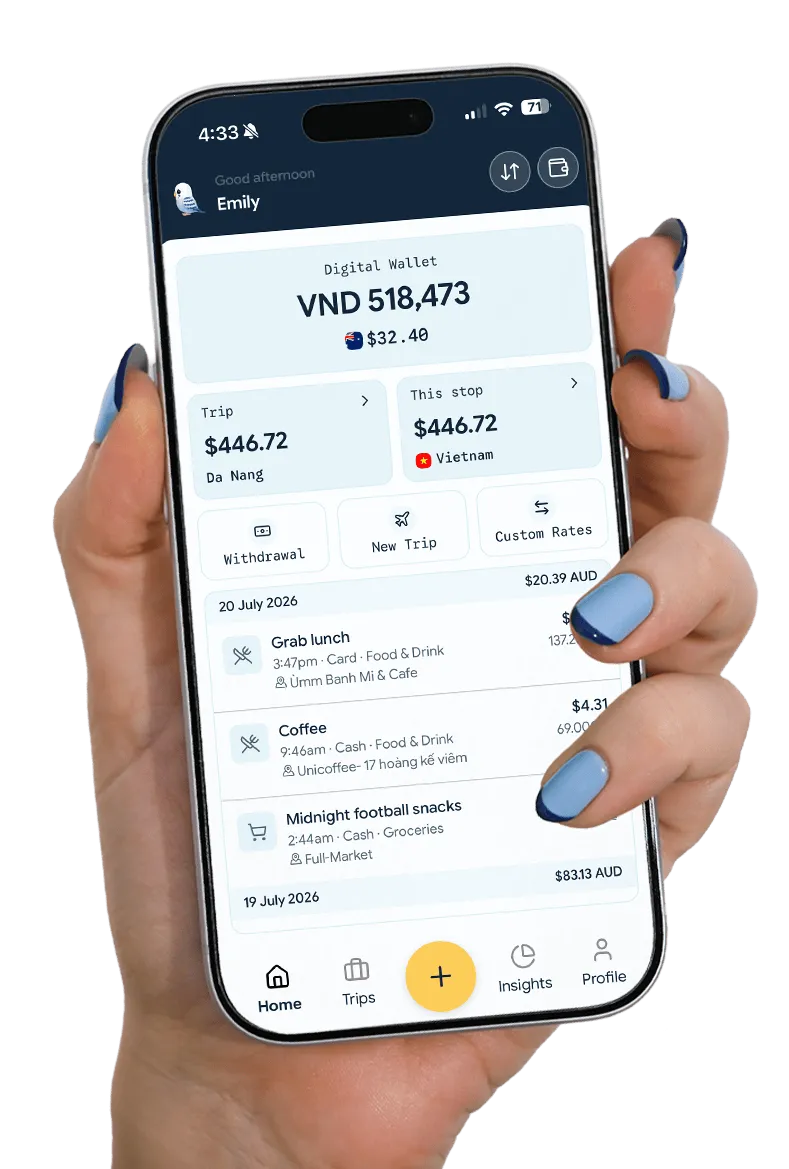 Budgeee app on a phone held in hand